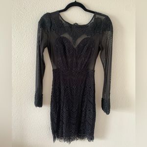 ANGL Black Sheer Lace Long Sleeve Bodycon Dress Used